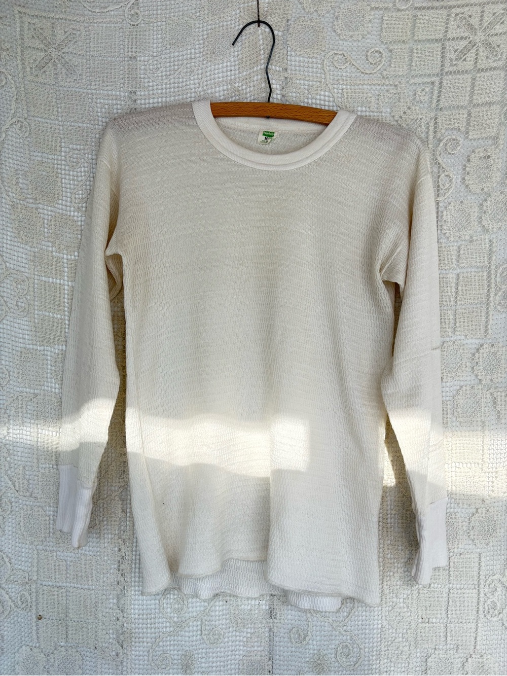 Vintage 70S Long Sleeve Thermal Knit Sweater Ripped !!! On arm Medium